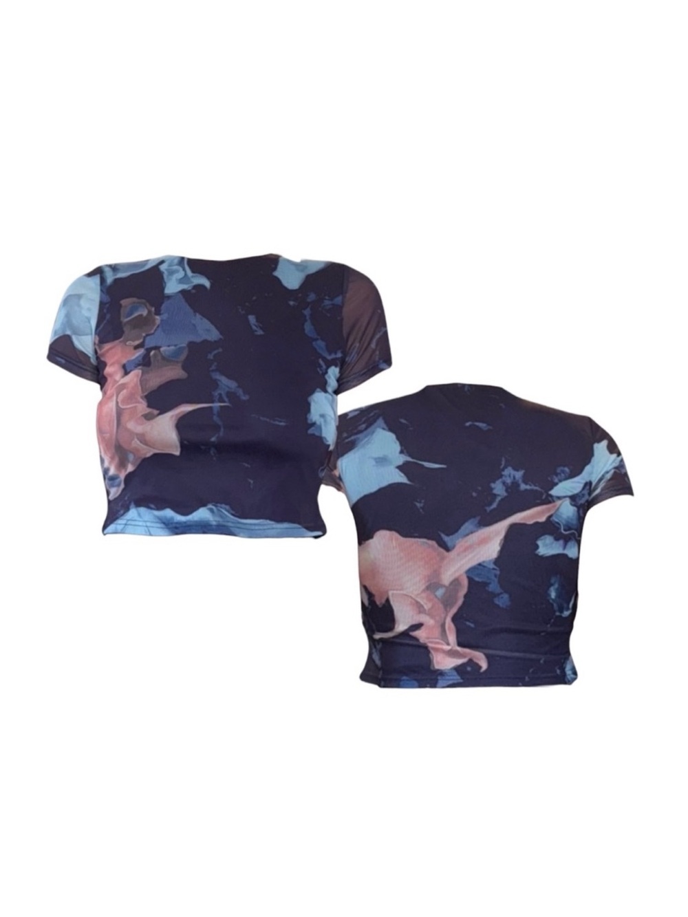 Princess Polly Navy Tie-Dye Crop Tee with Blue & Pink Accents